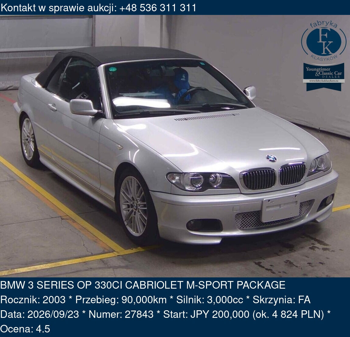 BMW 3 SERIES OP 330CI CABRIOLET M-SPORT PACKAGE 2003 - zdjęcie 2