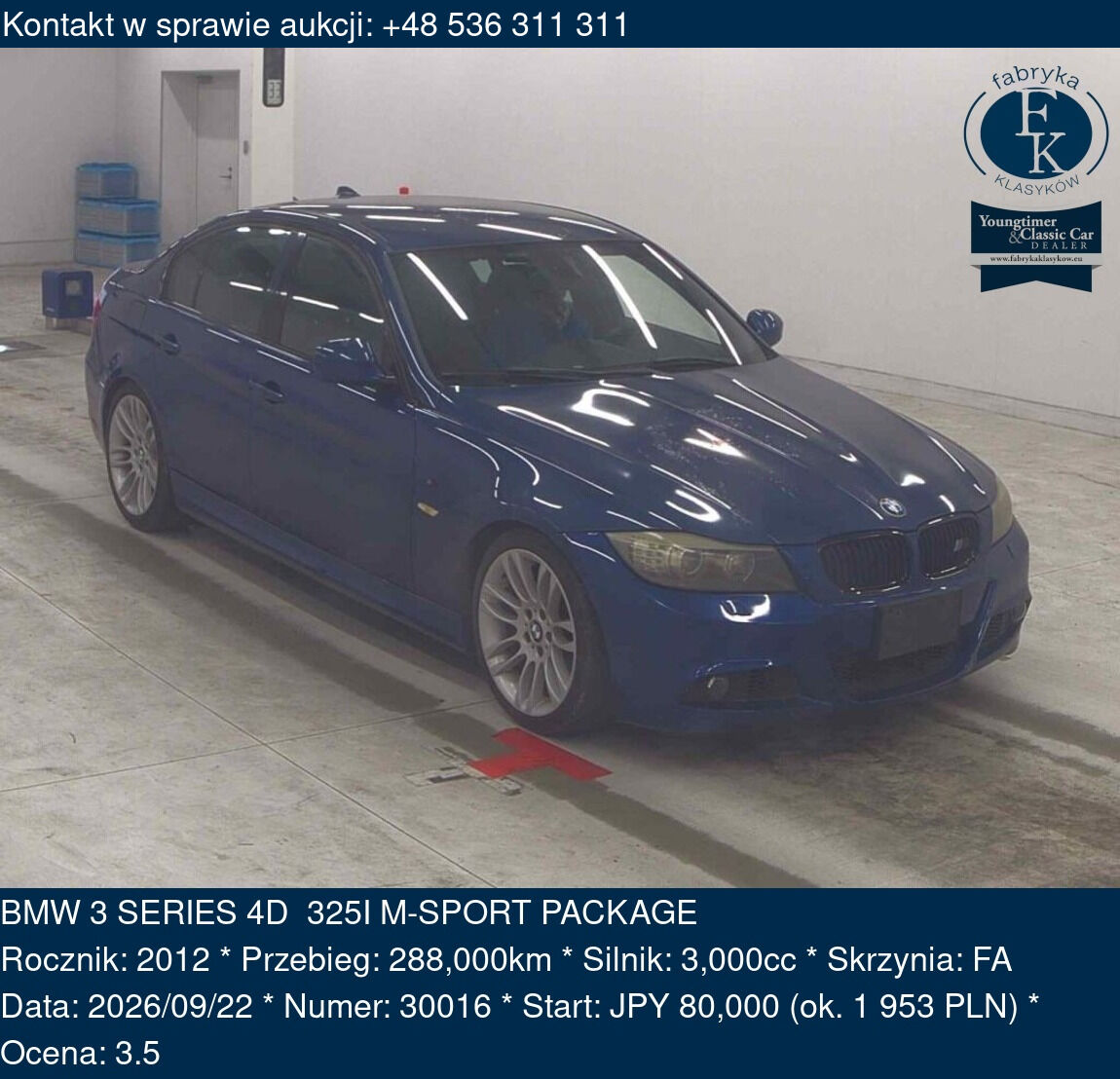 BMW 3 SERIES 4D 325I M-SPORT PACKAGE 2012 - zdjęcie 2