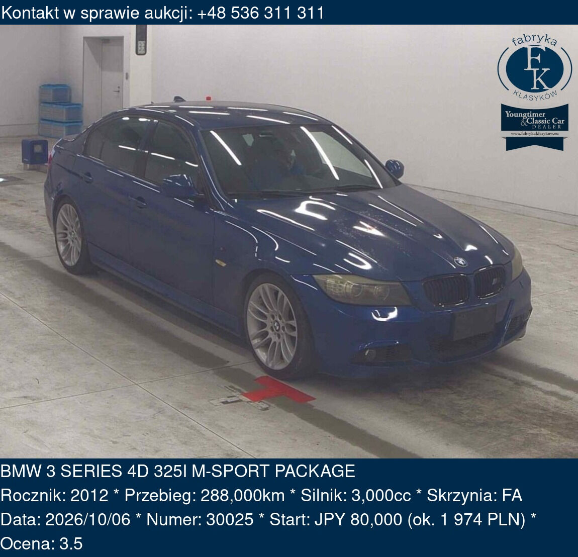 BMW 3 SERIES 4D 325I M-SPORT PACKAGE 2012 - zdjęcie 2