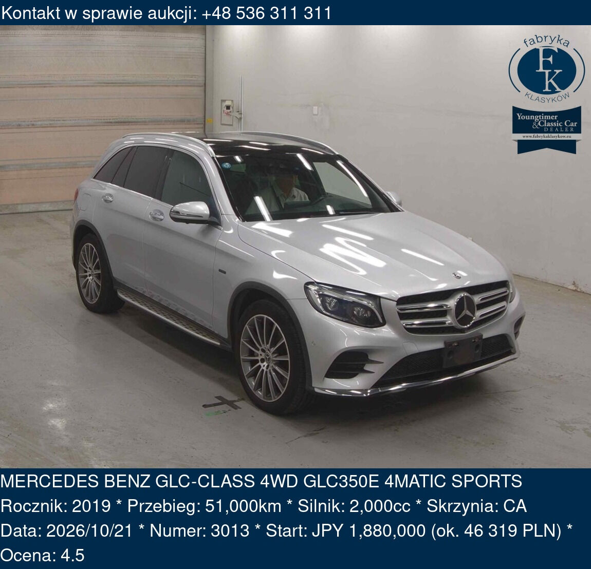 MERCEDES BENZ GLC-CLASS 4WD GLC350E 4MATIC SPORTS 2019 - zdjęcie 2