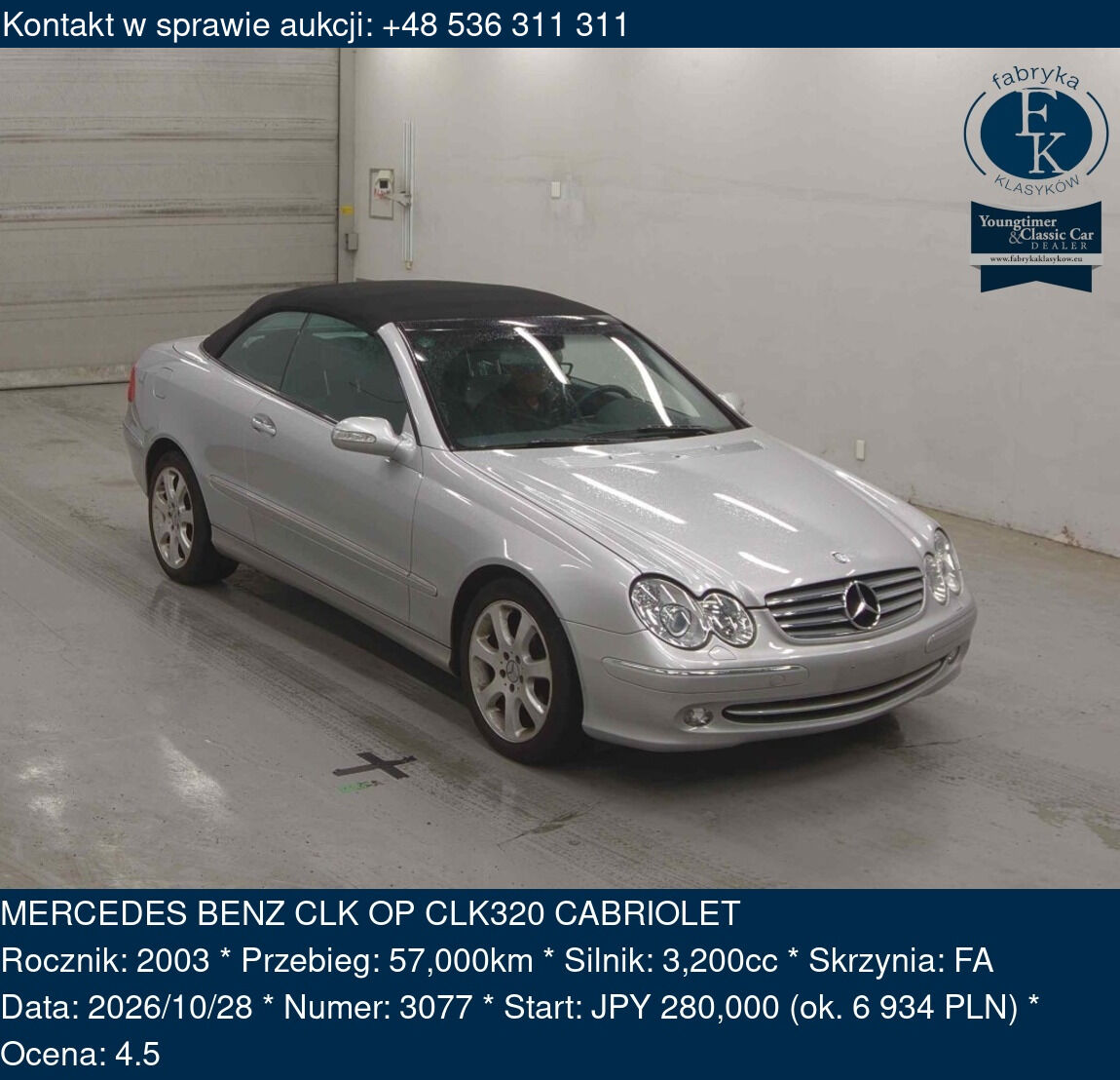 MERCEDES BENZ CLK OP CLK320 CABRIOLET 2003 - zdjęcie 2
