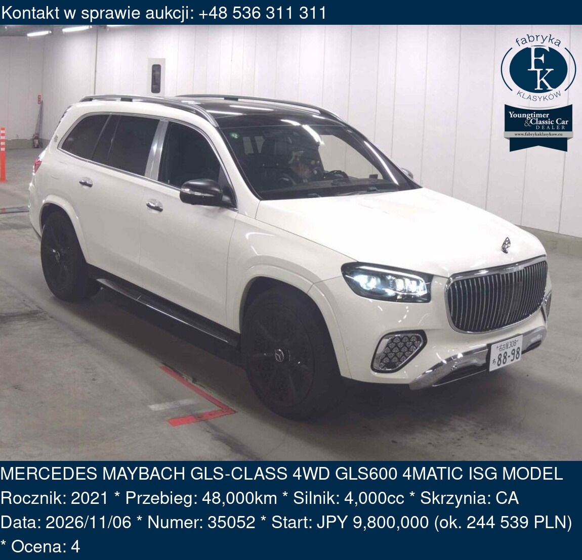 MERCEDES MAYBACH GLS-CLASS 4WD GLS600 4MATIC ISG MODEL 2021 - zdjęcie 2