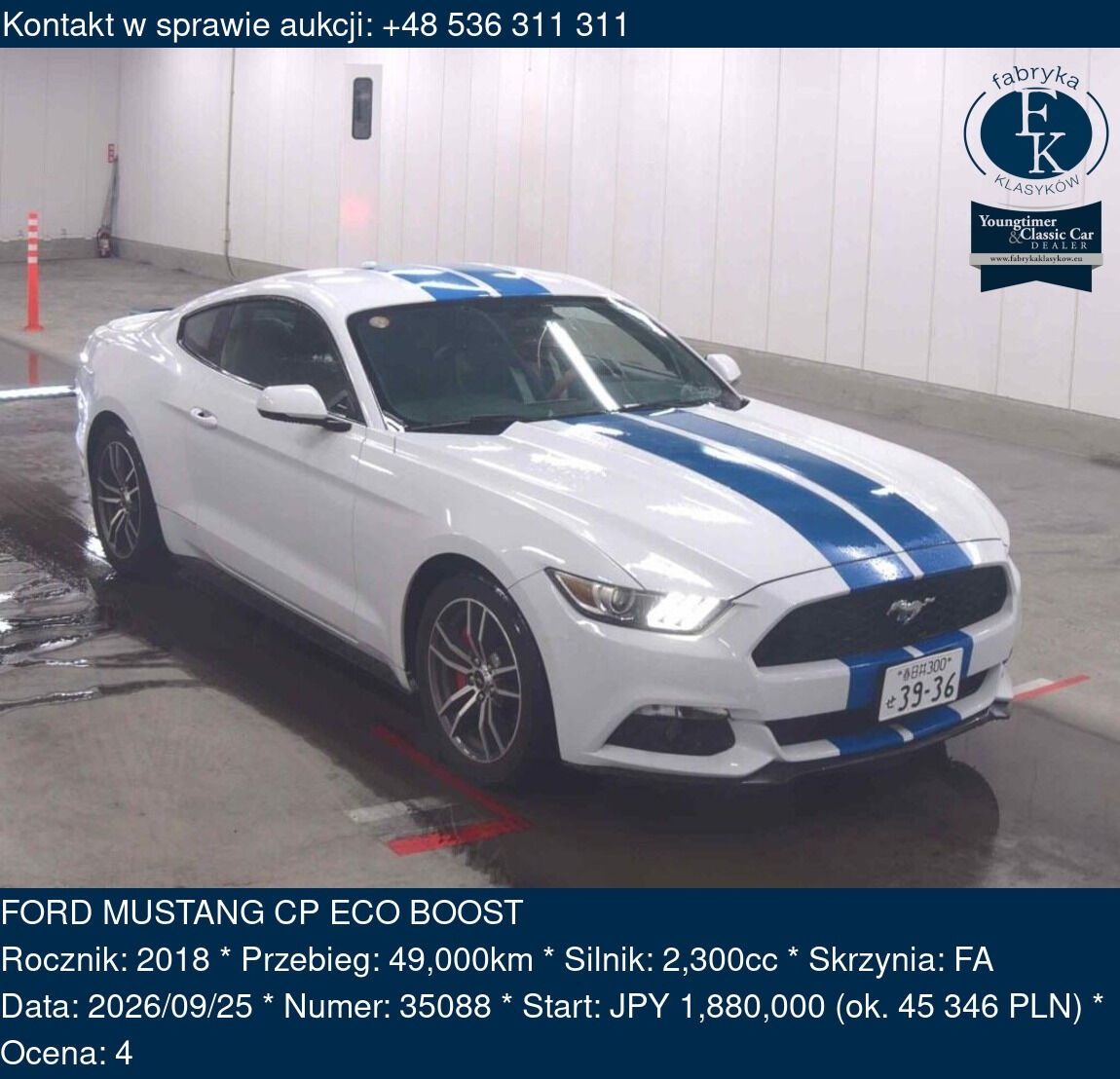 FORD MUSTANG CP ECO BOOST 2018 - zdjęcie 2