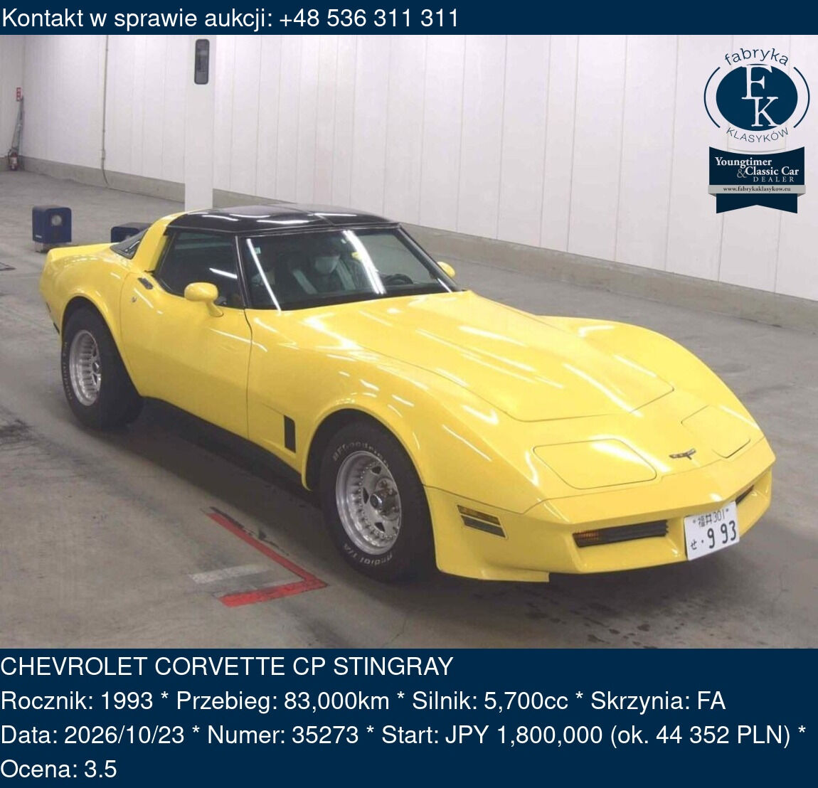 CHEVROLET CORVETTE CP STINGRAY 1993 - zdjęcie 2
