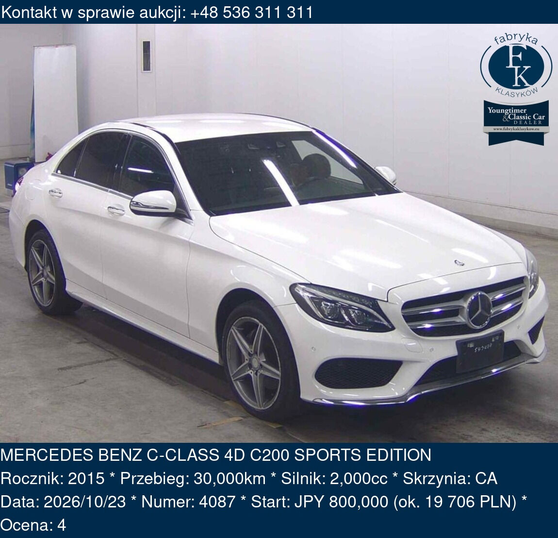 MERCEDES BENZ C-CLASS 4D C200 SPORTS EDITION 2015 - zdjęcie 2