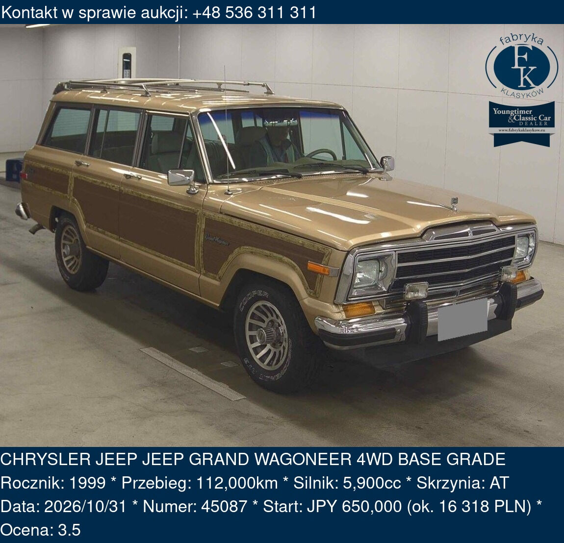 CHRYSLER JEEP JEEP GRAND WAGONEER 4WD BASE GRADE 1999 - zdjęcie 2