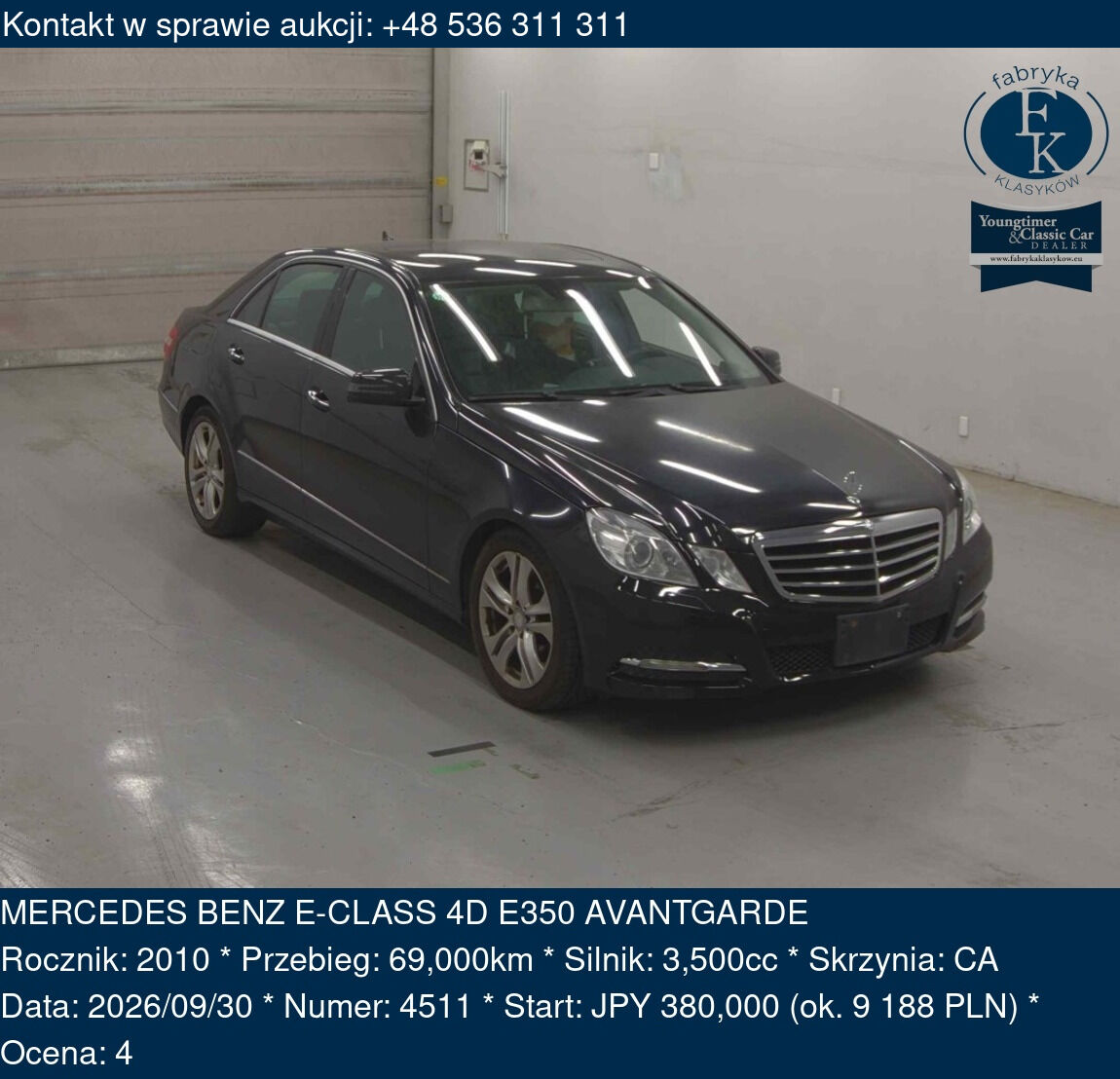 MERCEDES BENZ E-CLASS 4D E350 AVANTGARDE 2010 - zdjęcie 2