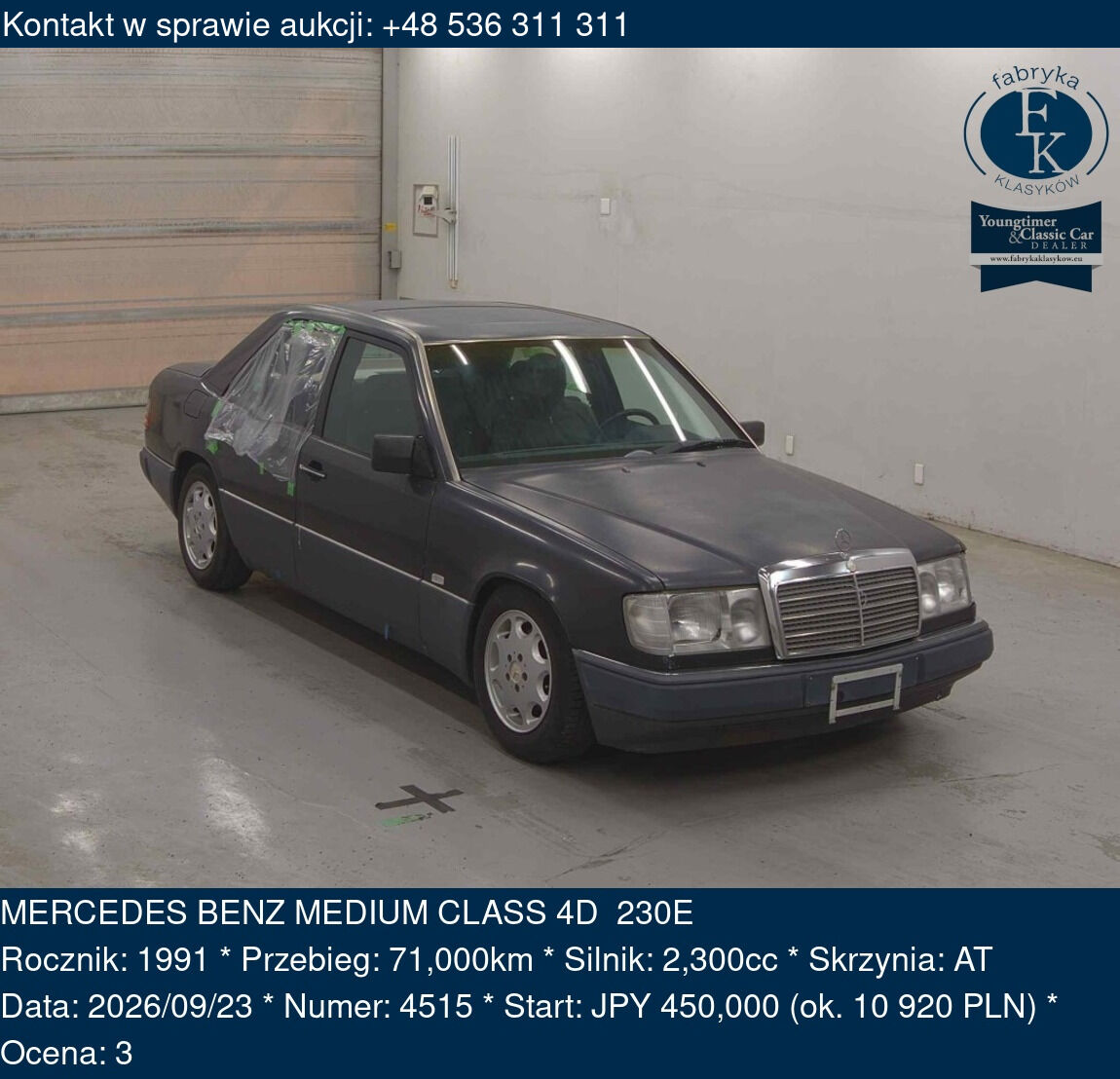 MERCEDES BENZ MEDIUM CLASS 4D 230E 1991 - zdjęcie 2