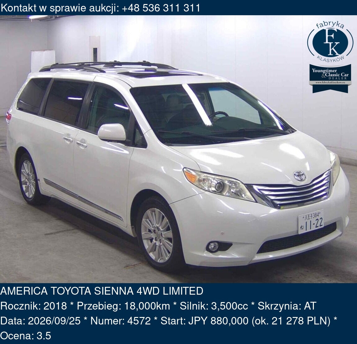 AMERICA TOYOTA SIENNA 4WD LIMITED 2018 - zdjęcie 2