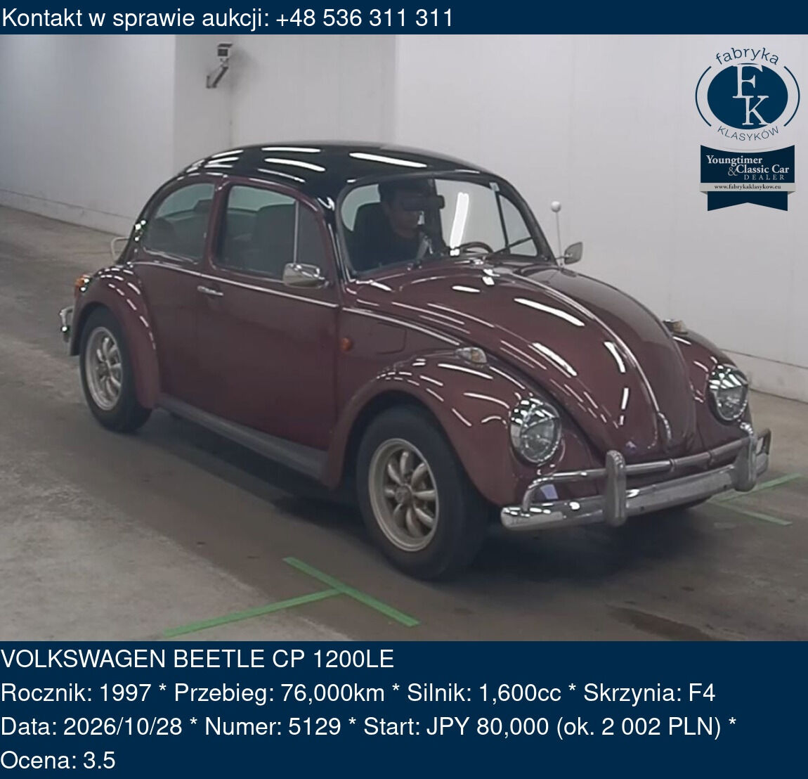 VOLKSWAGEN BEETLE CP 1200LE 1997 - zdjęcie 2