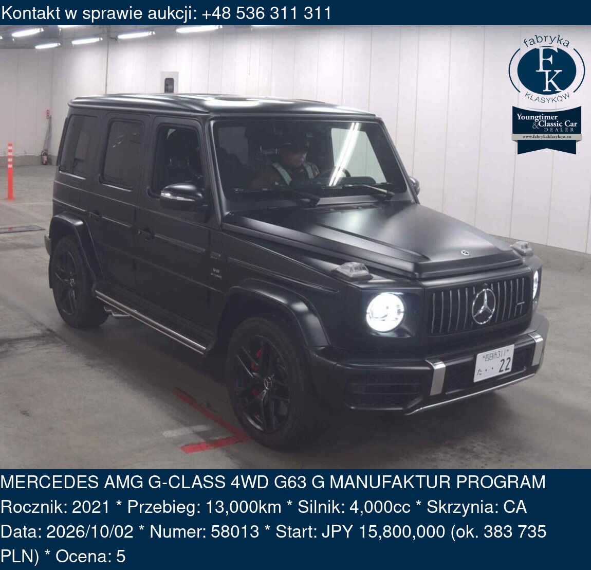 MERCEDES AMG G-CLASS 4WD G63 G MANUFAKTUR PROGRAM 2021 - zdjęcie 2