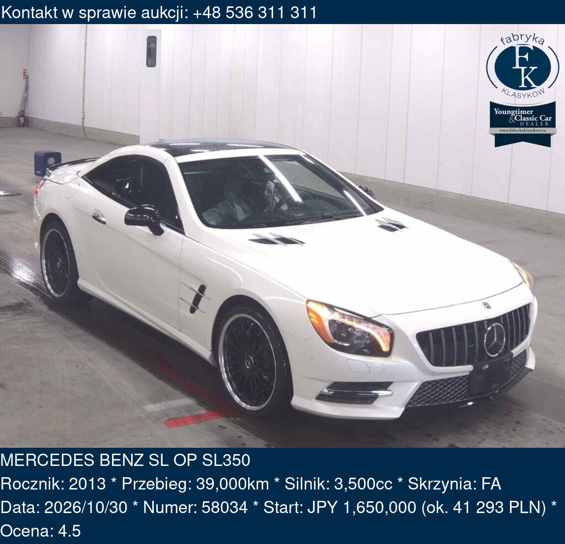 MERCEDES BENZ SL OP SL350 2013 - zdjęcie 2