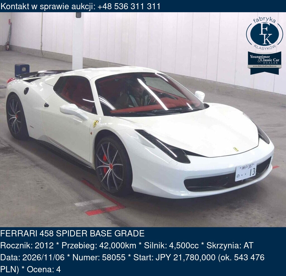 FERRARI 458 SPIDER BASE GRADE 2012 - zdjęcie 2