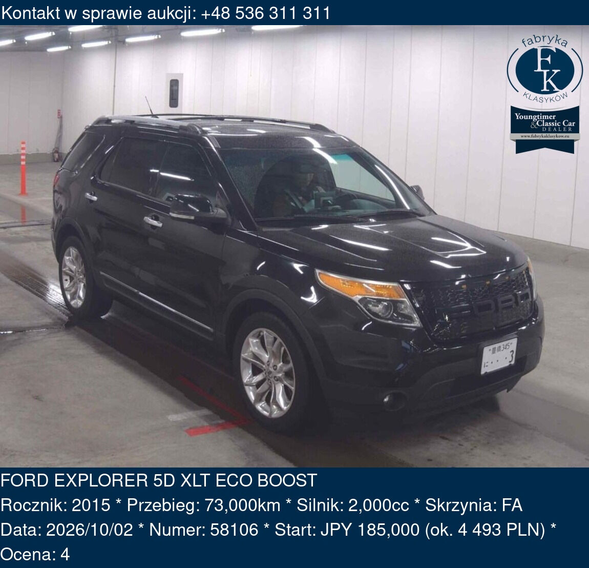 FORD EXPLORER 5D XLT ECO BOOST 2015 - zdjęcie 2