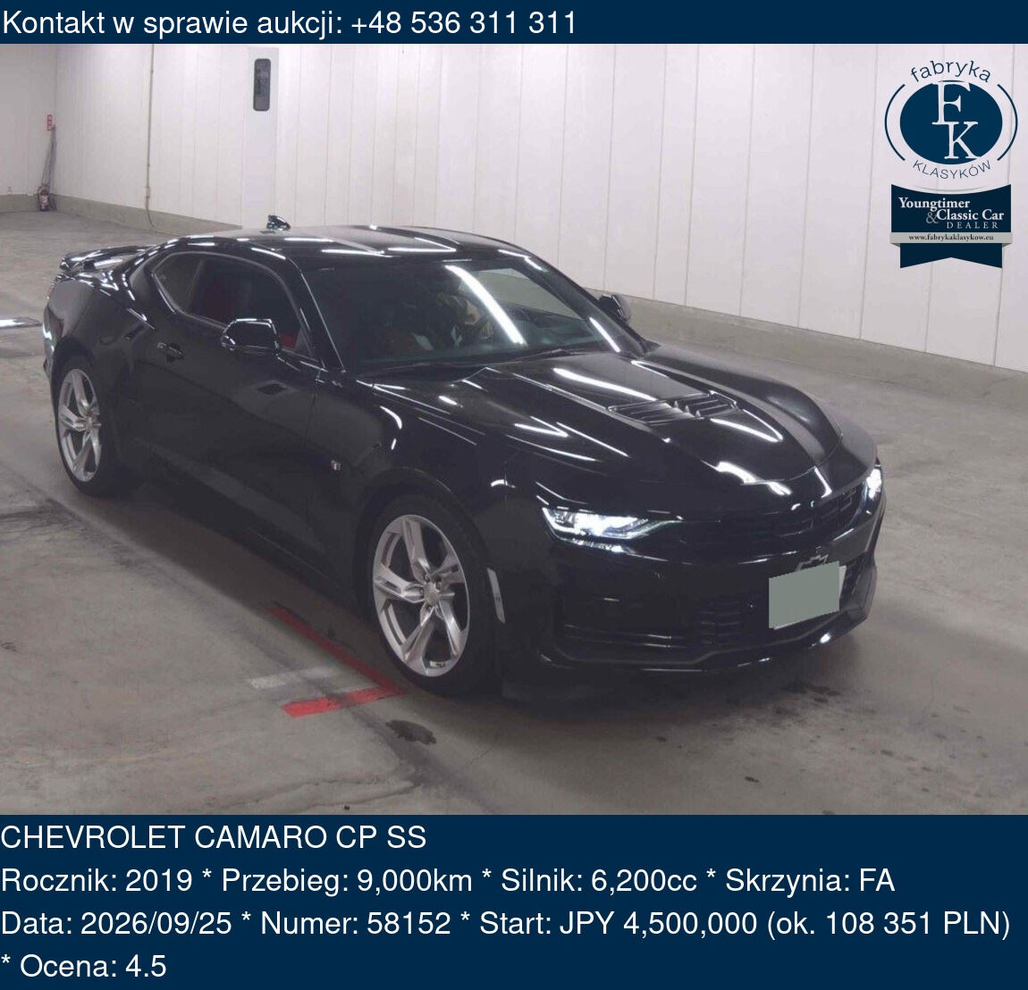 CHEVROLET CAMARO CP SS 2019 - zdjęcie 2