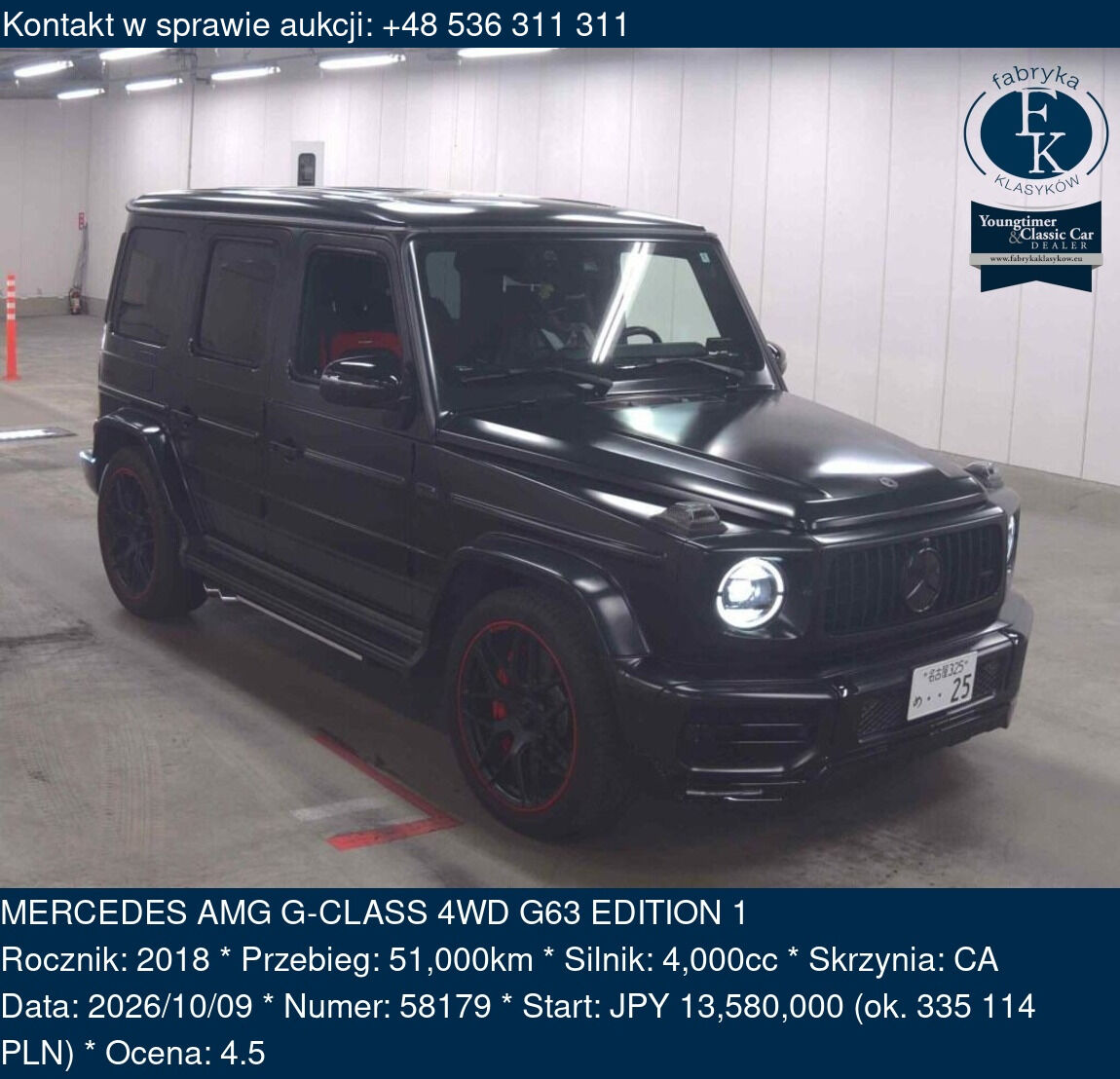 MERCEDES AMG G-CLASS 4WD G63 EDITION 1 2018 - zdjęcie 2