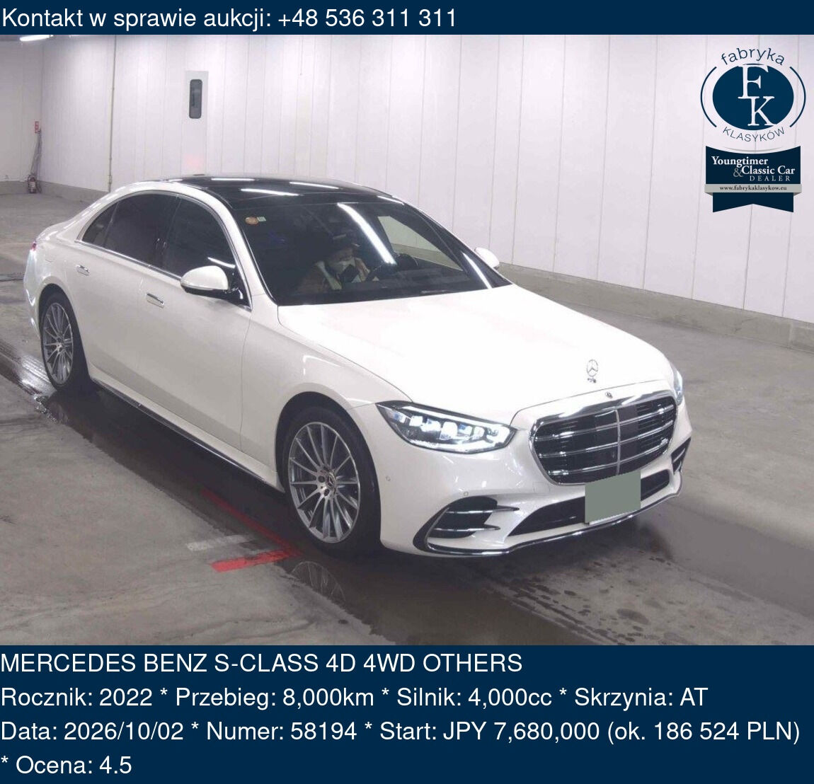 MERCEDES BENZ S-CLASS 4D 4WD OTHERS 2022 - zdjęcie 2