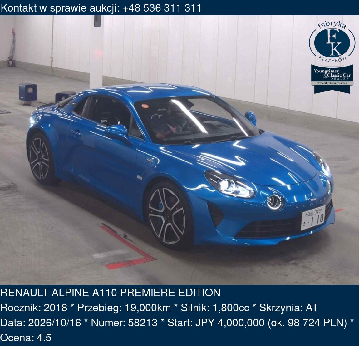 RENAULT ALPINE A110 PREMIERE EDITION 2018 - zdjęcie 2