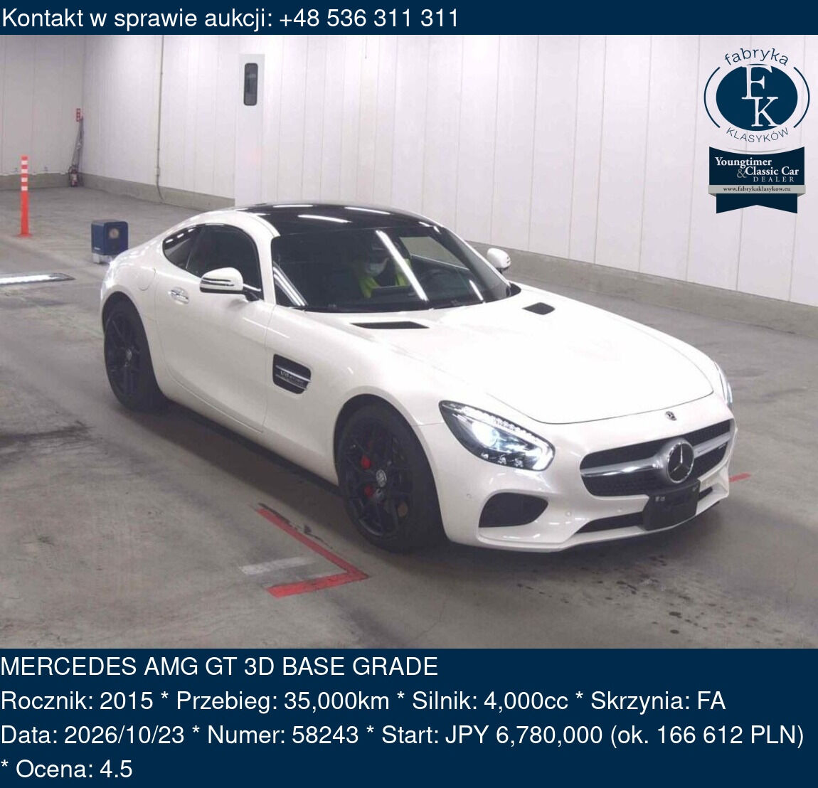 MERCEDES AMG GT 3D BASE GRADE 2015 - zdjęcie 2