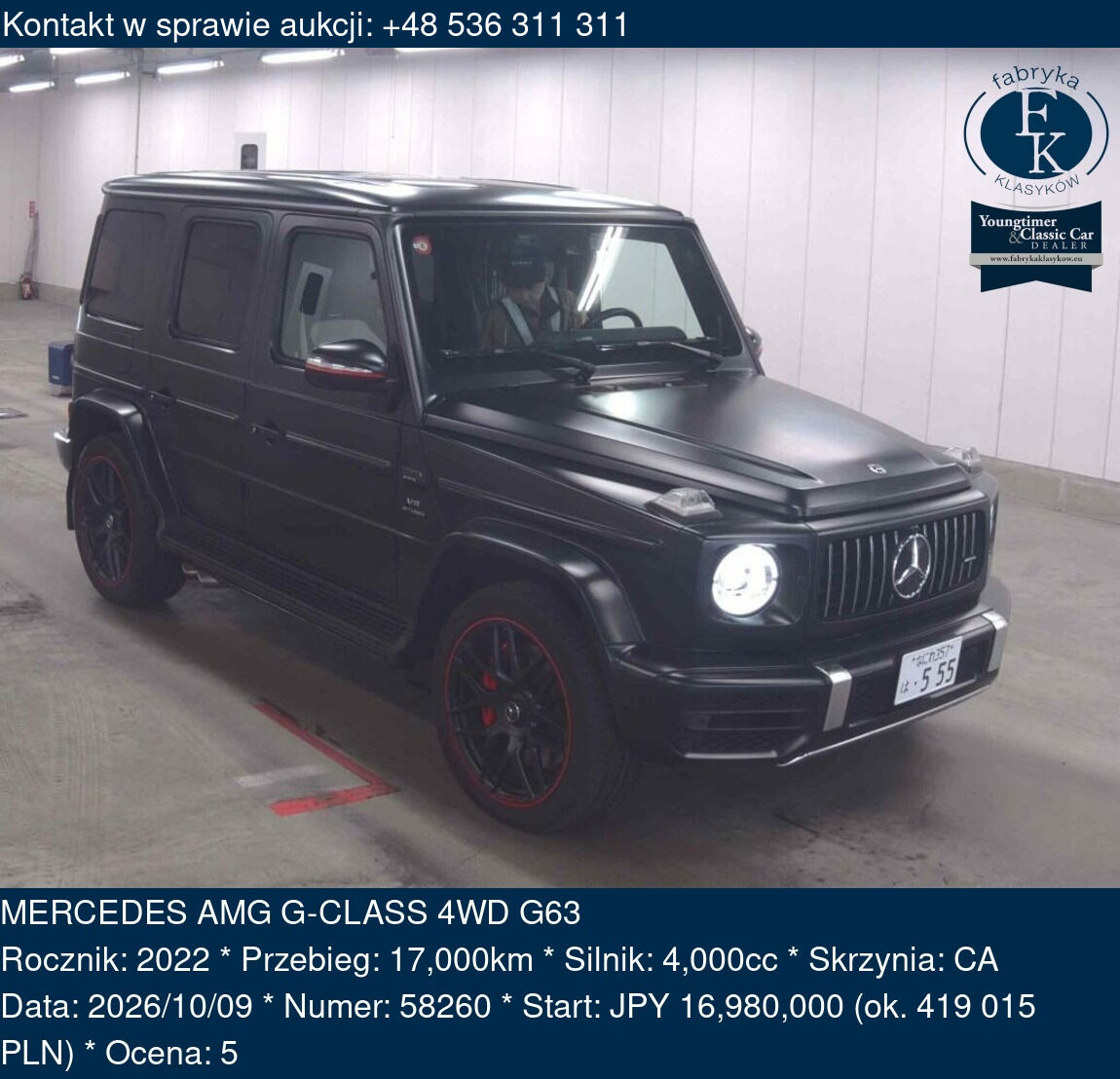 MERCEDES AMG G-CLASS 4WD G63 2022 - zdjęcie 2
