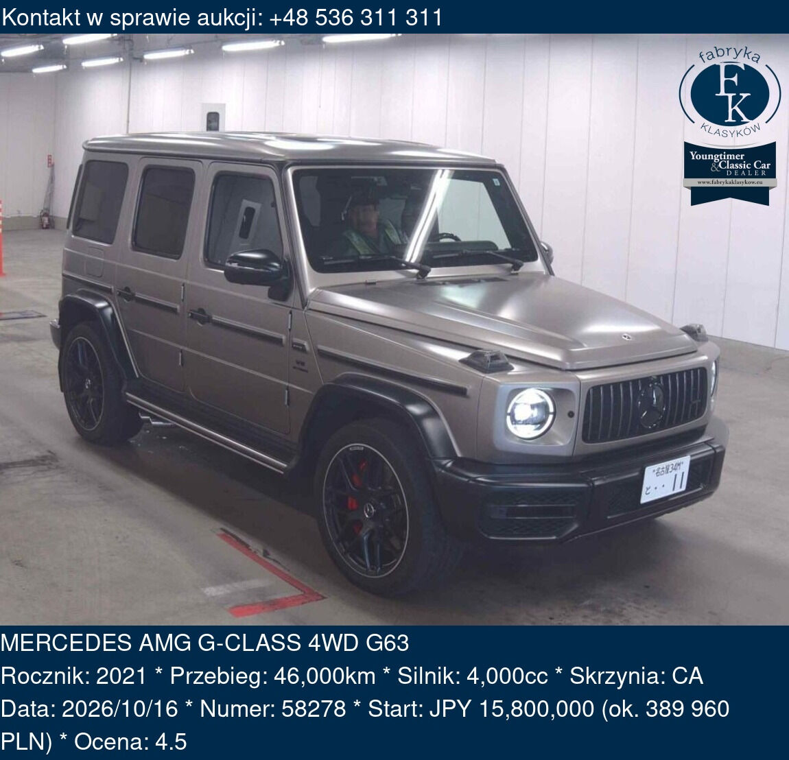 MERCEDES AMG G-CLASS 4WD G63 2021 - zdjęcie 2