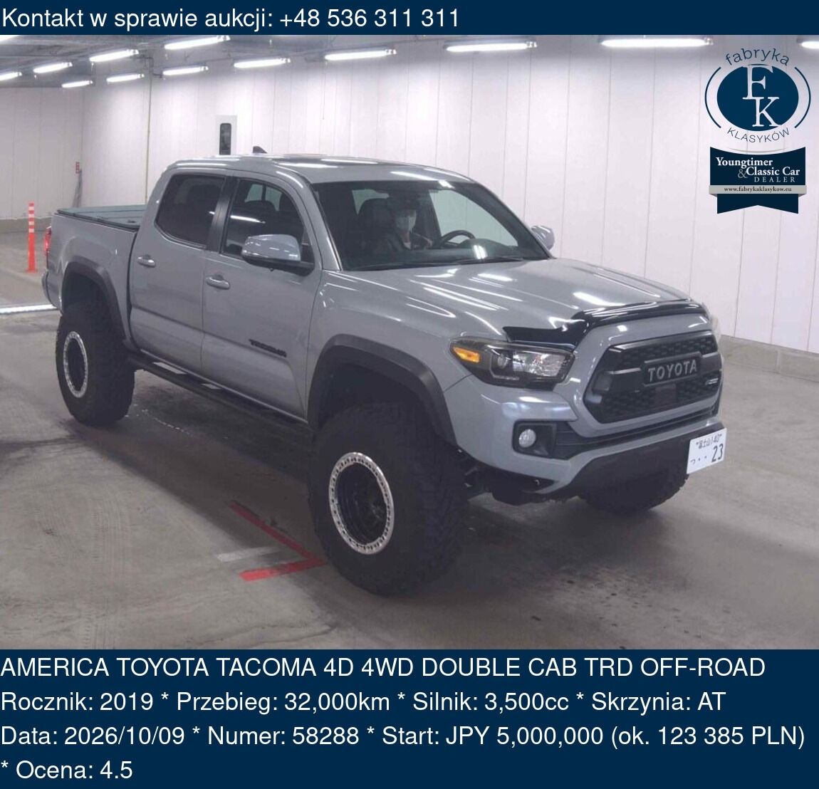 AMERICA TOYOTA TACOMA 4D 4WD DOUBLE CAB TRD OFF-ROAD 2019 - zdjęcie 2