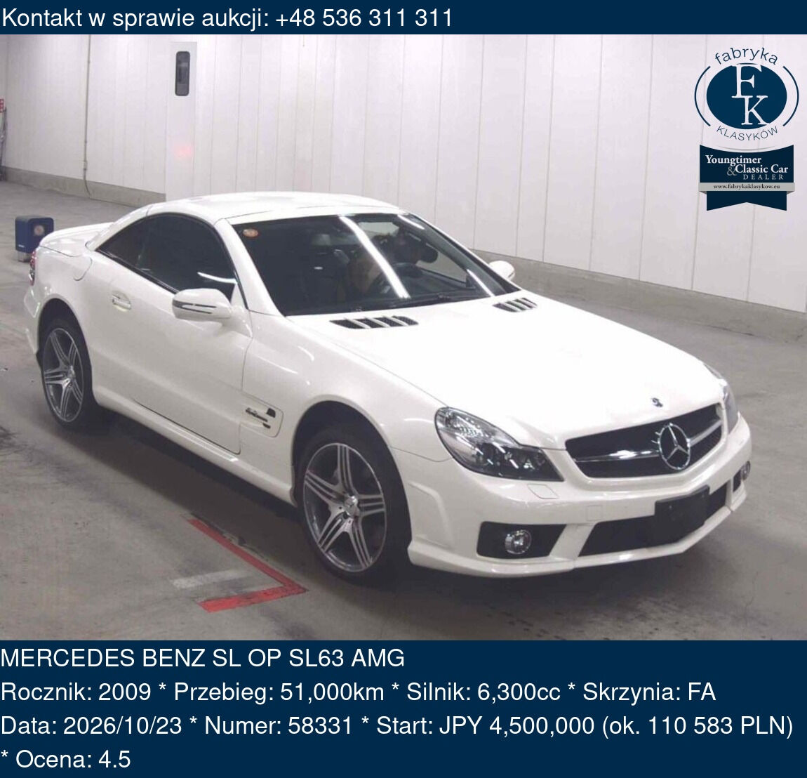 MERCEDES BENZ SL OP SL63 AMG 2009 - zdjęcie 2