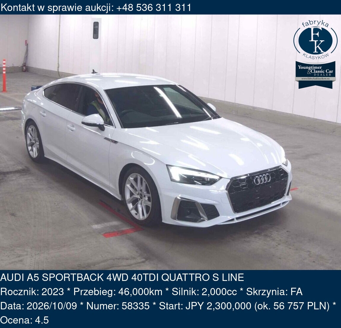 AUDI A5 SPORTBACK 4WD 40TDI QUATTRO S LINE 2023 - zdjęcie 2