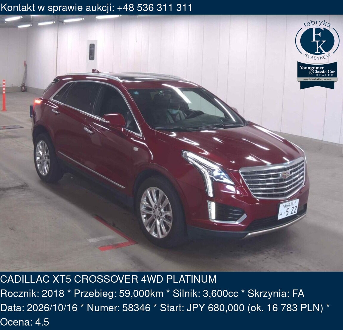 CADILLAC XT5 CROSSOVER 4WD PLATINUM 2018 - zdjęcie 2