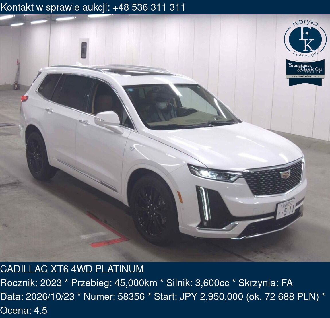 CADILLAC XT6 4WD PLATINUM 2023 - zdjęcie 2