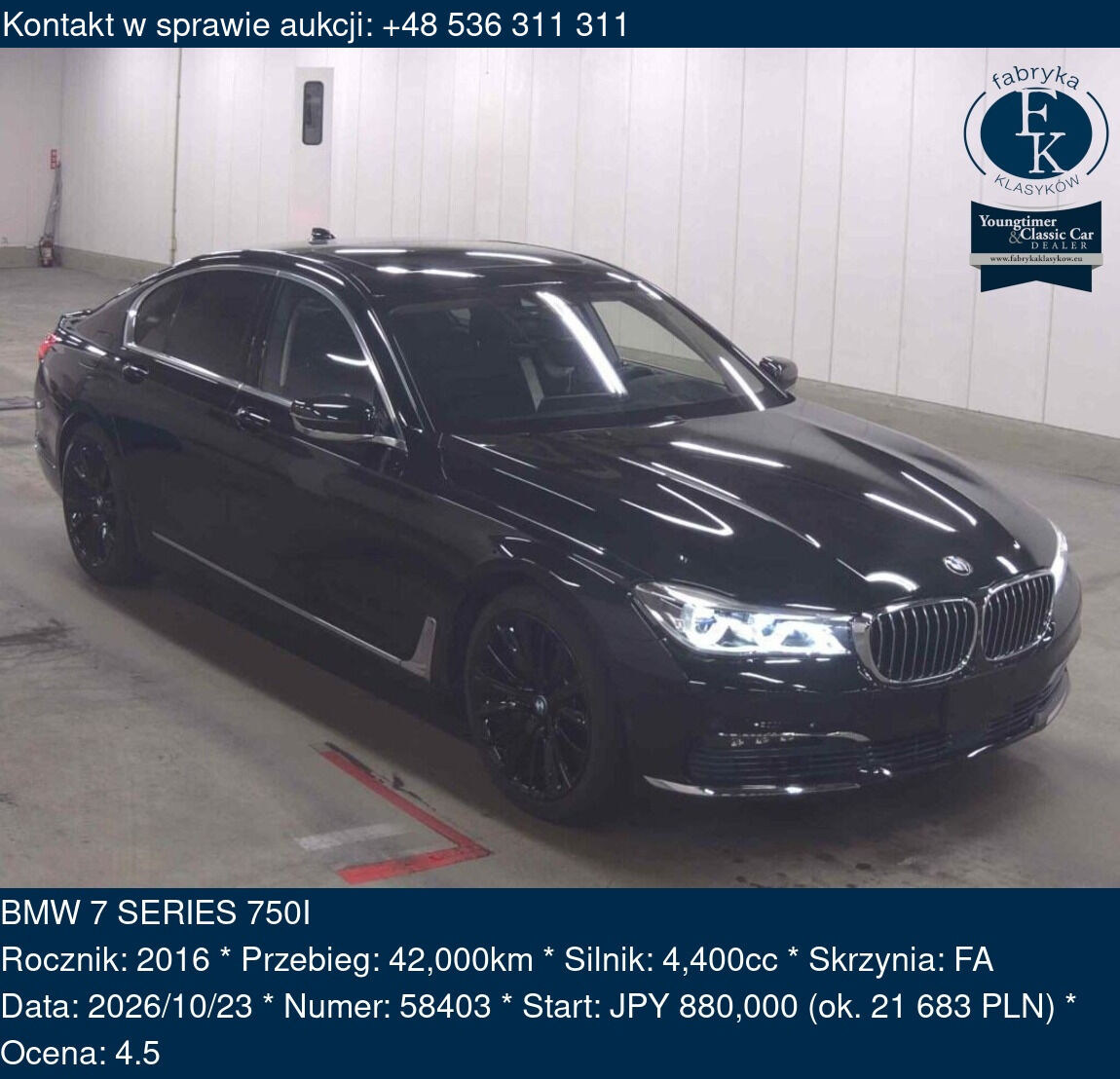 BMW 7 SERIES 750I 2016 - zdjęcie 2