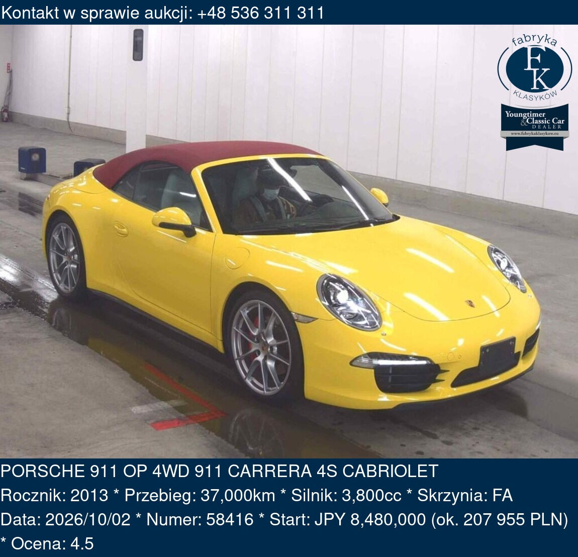 PORSCHE 911 OP 4WD 911 CARRERA 4S CABRIOLET 2013 - zdjęcie 2