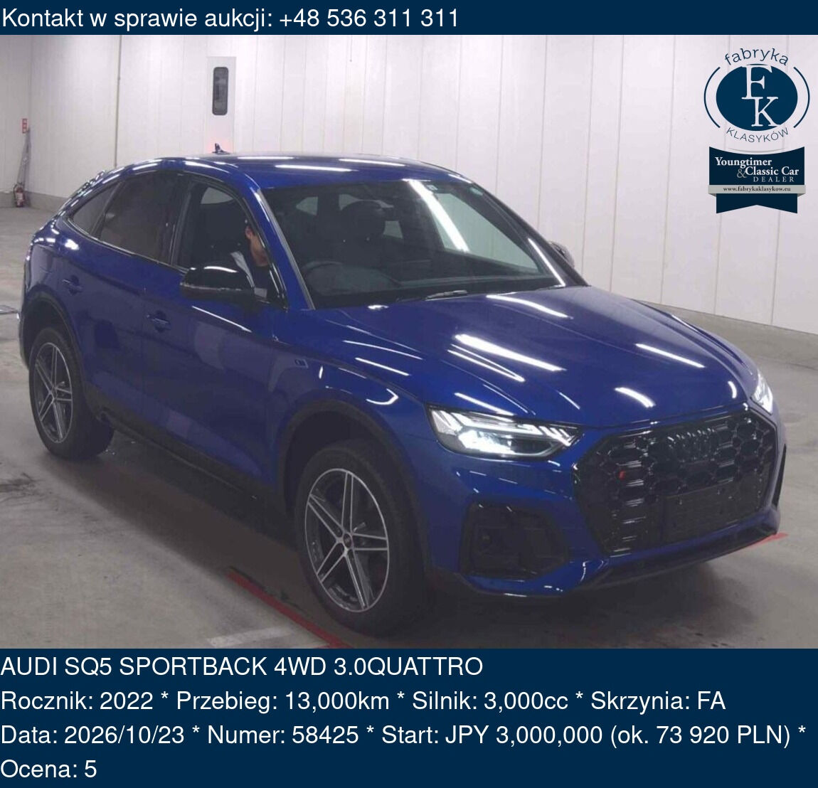 AUDI SQ5 SPORTBACK 4WD 3.0QUATTRO 2022 - zdjęcie 2