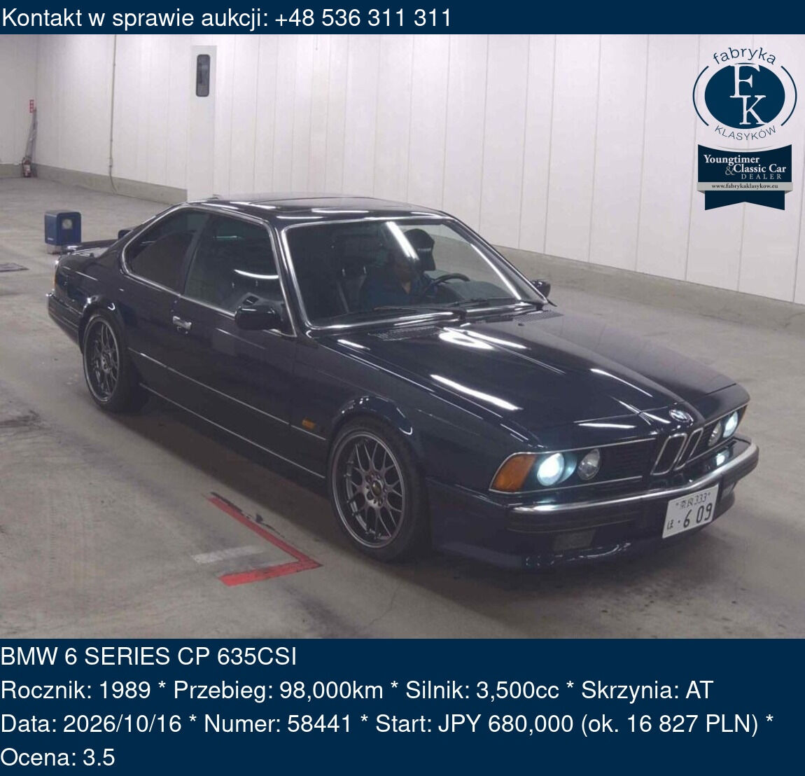 BMW 6 SERIES CP 635CSI 1989 - zdjęcie 2