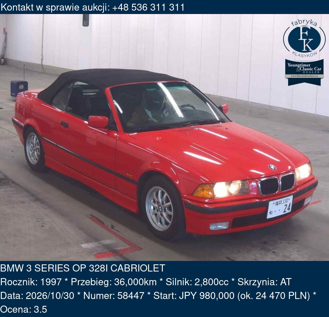 BMW 3 SERIES OP 328I CABRIOLET 1997 - zdjęcie 2