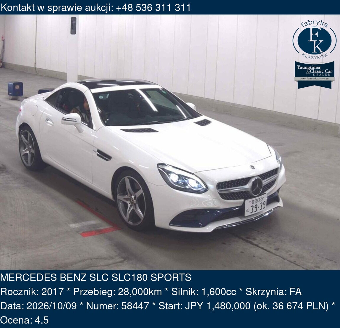 MERCEDES BENZ SLC SLC180 SPORTS 2017 - zdjęcie 2
