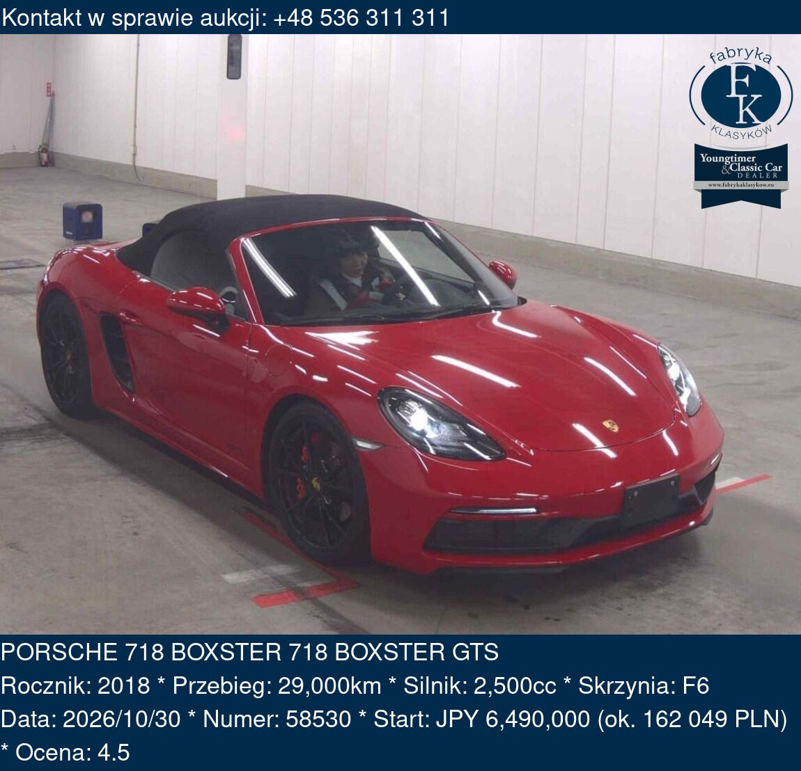 PORSCHE 718 BOXSTER 718 BOXSTER GTS 2018 - zdjęcie 2