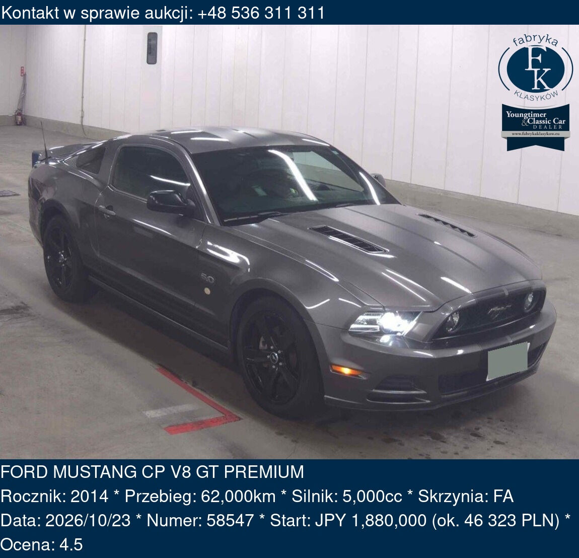 FORD MUSTANG CP V8 GT PREMIUM 2014 - zdjęcie 2
