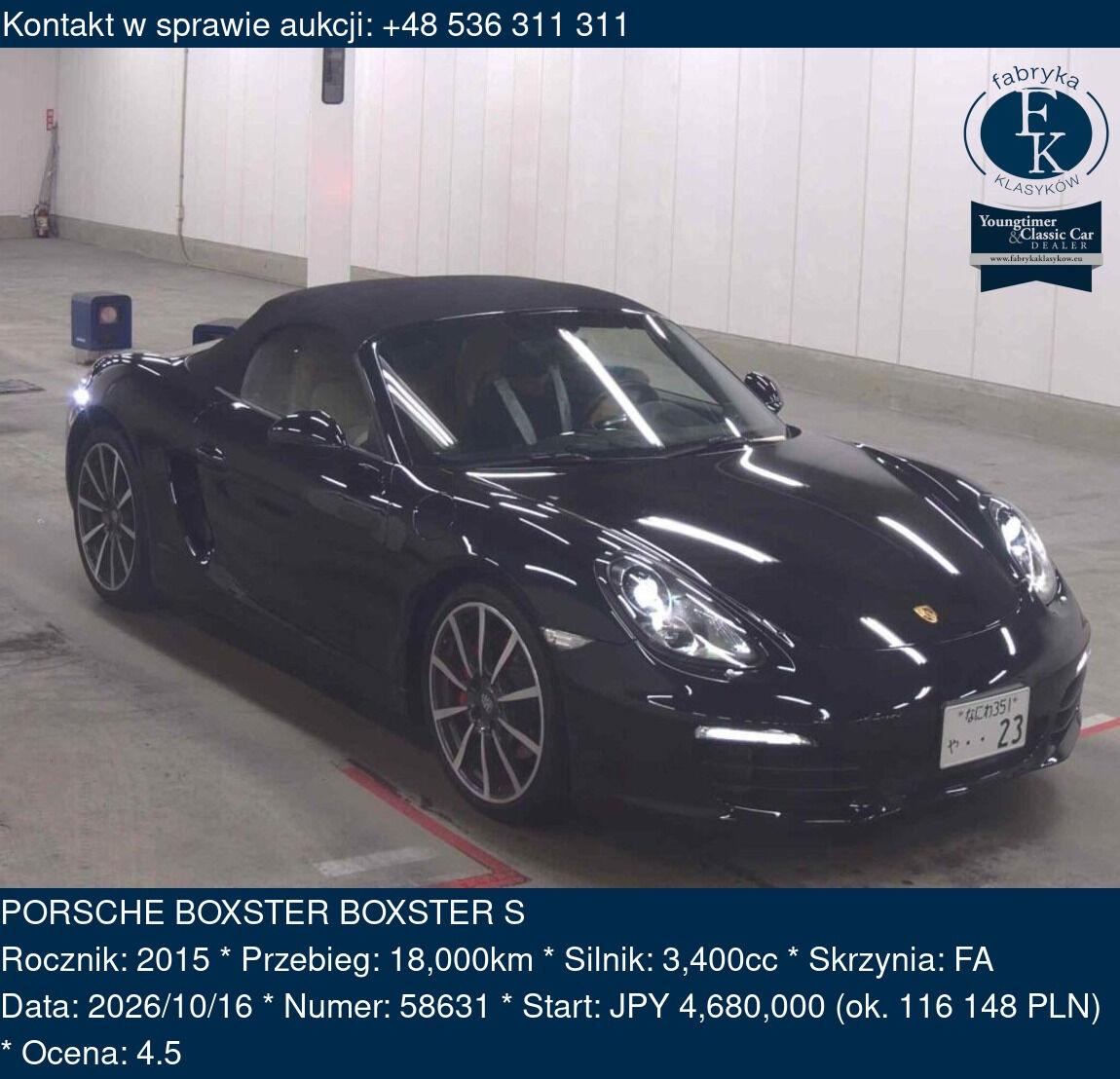 PORSCHE BOXSTER BOXSTER S 2015 - zdjęcie 2