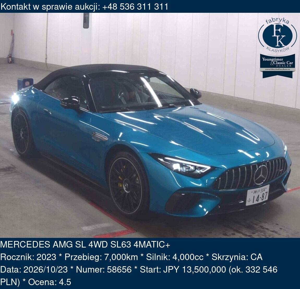 MERCEDES AMG SL 4WD SL63 4MATIC+ 2023 - zdjęcie 2