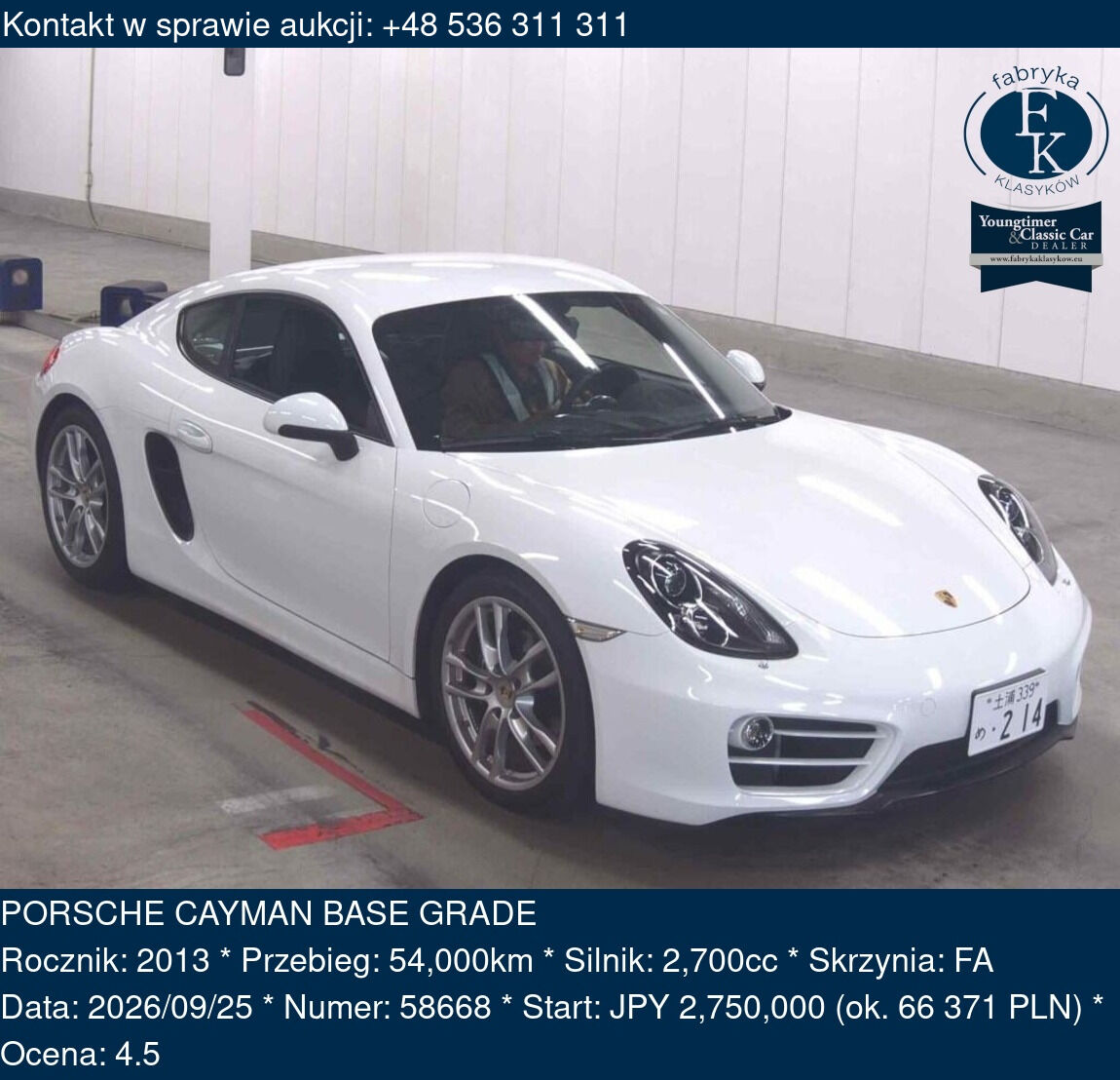 PORSCHE CAYMAN BASE GRADE 2013 - zdjęcie 2