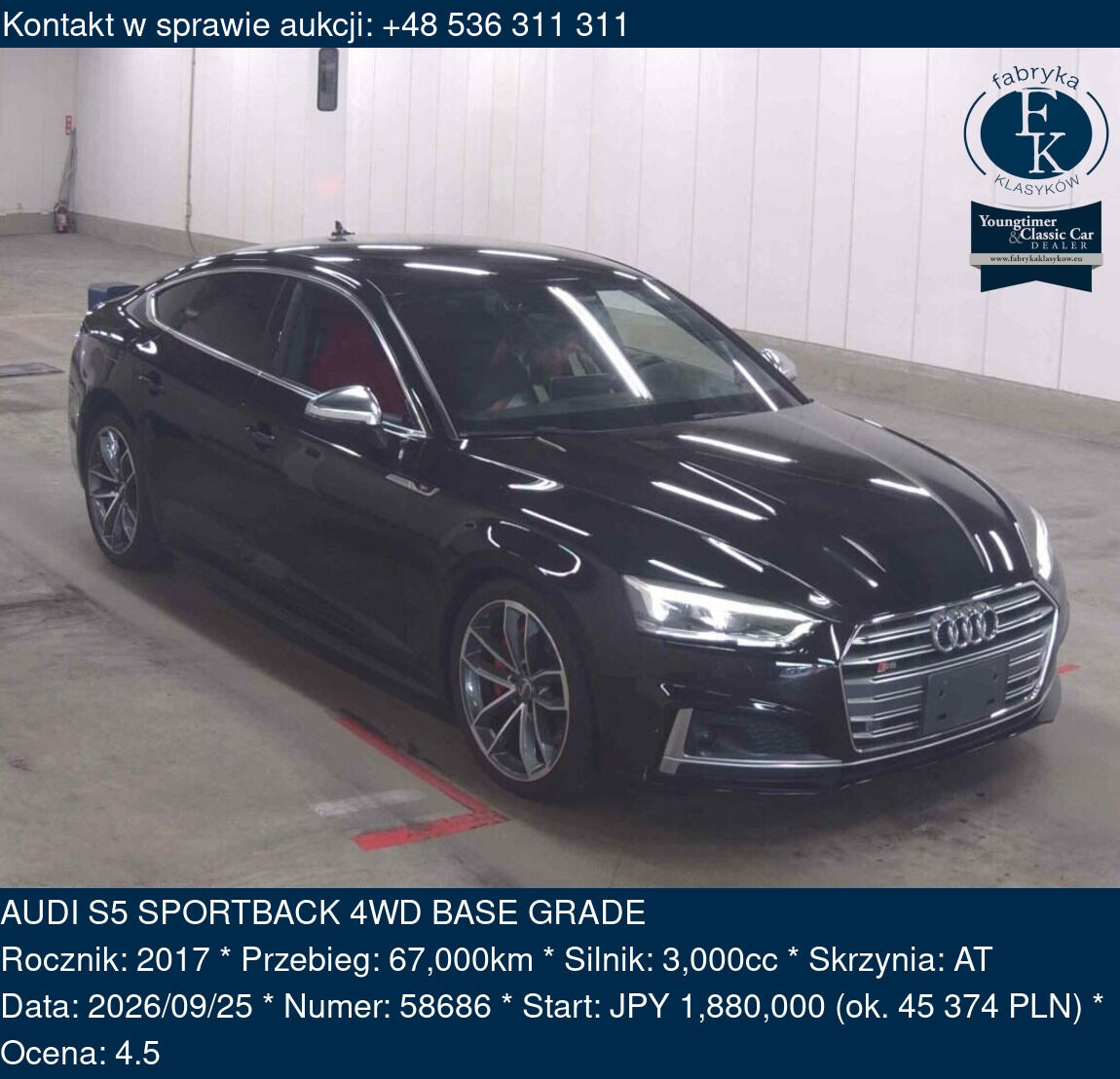 AUDI S5 SPORTBACK 4WD BASE GRADE 2017 - zdjęcie 2