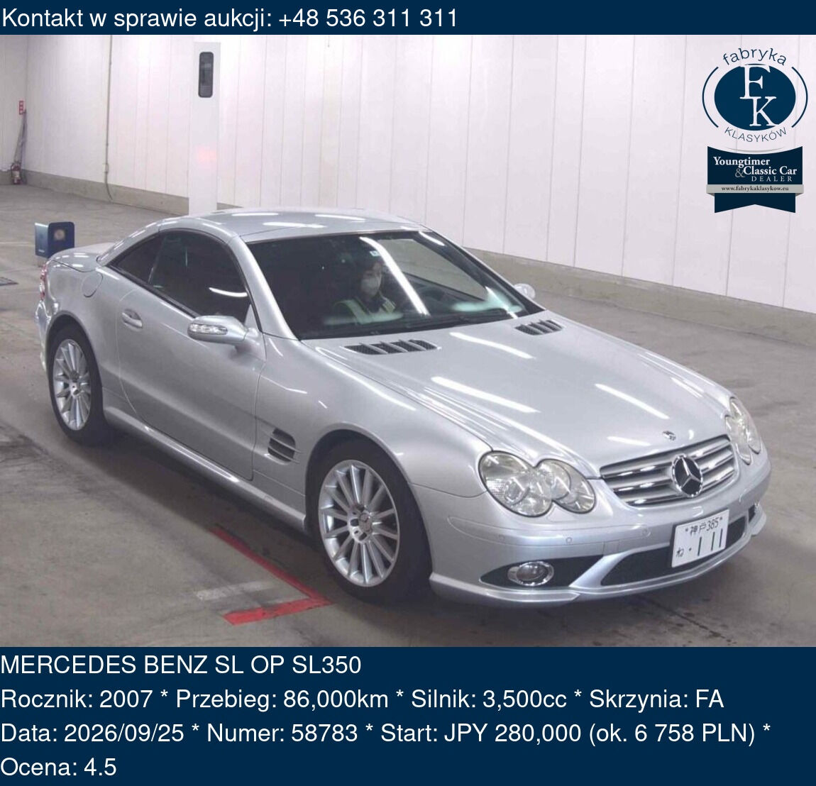 MERCEDES BENZ SL OP SL350 2007 - zdjęcie 2
