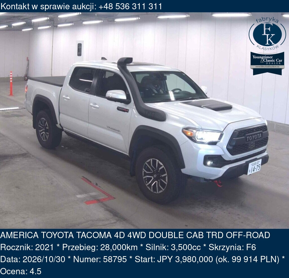 AMERICA TOYOTA TACOMA 4D 4WD DOUBLE CAB TRD OFF-ROAD 2021 - zdjęcie 2