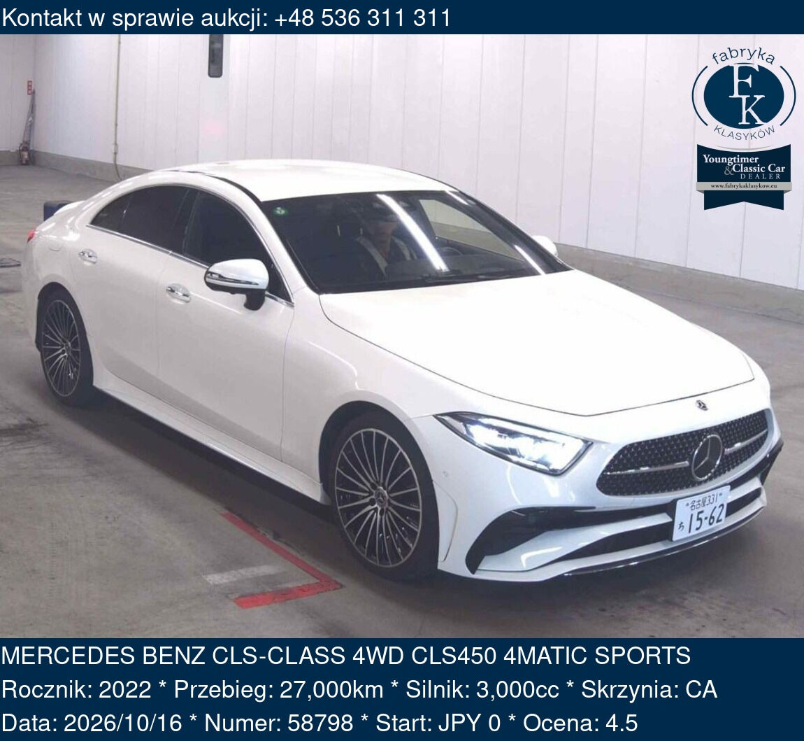 MERCEDES BENZ CLS-CLASS 4WD CLS450 4MATIC SPORTS 2022 - zdjęcie 2