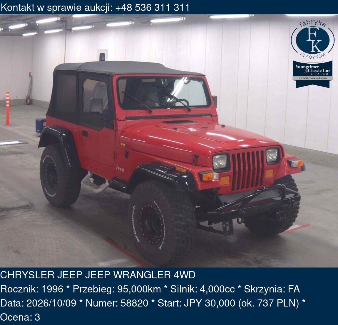 CHRYSLER JEEP JEEP WRANGLER 4WD 1996 - zdjęcie 2