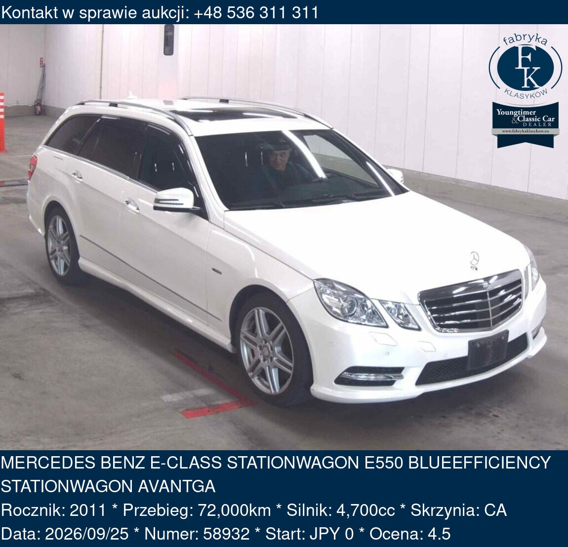 MERCEDES BENZ E-CLASS STATIONWAGON E550 BLUEEFFICIENCY STATIONWAGON AVANTGA 2011 - zdjęcie 2