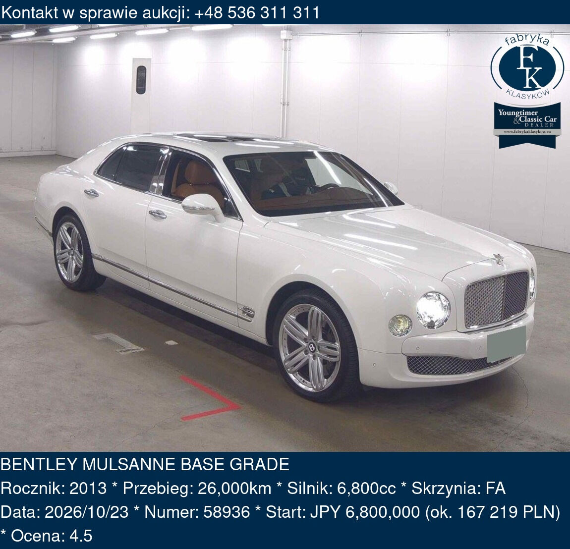 BENTLEY MULSANNE BASE GRADE 2013 - zdjęcie 2