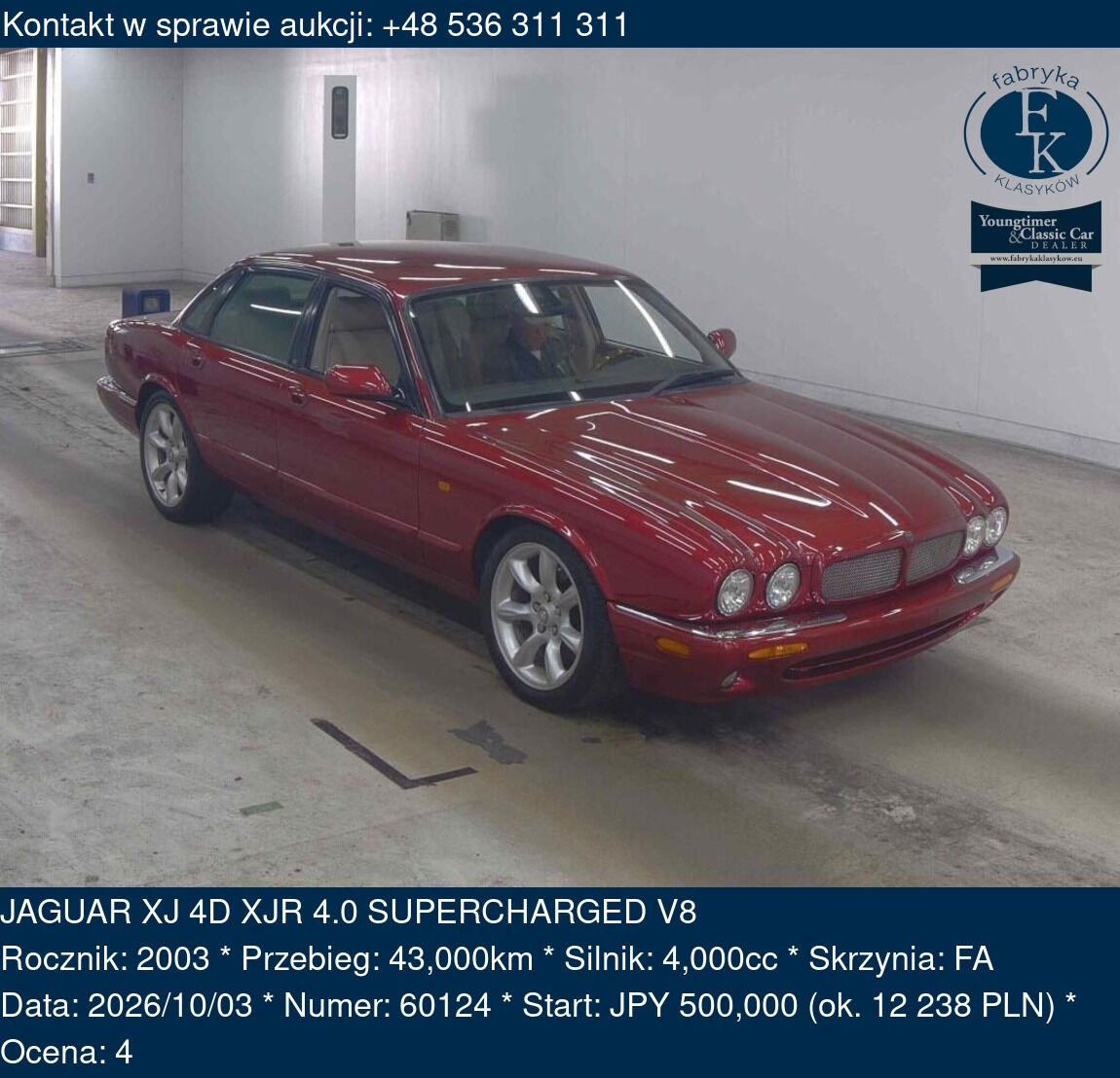 JAGUAR XJ 4D XJR 4.0 SUPERCHARGED V8 2003 - zdjęcie 2