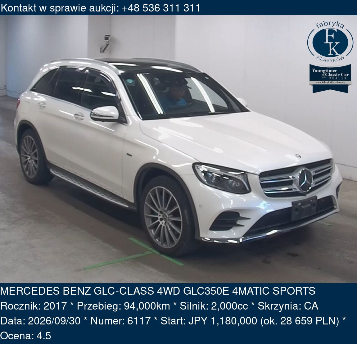 MERCEDES BENZ GLC-CLASS 4WD GLC350E 4MATIC SPORTS 2017 - zdjęcie 2